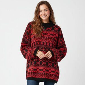 Vintage Stefano Womens Fair Isle Cowl Neck Sweater Large Grandpa Cabin Festive